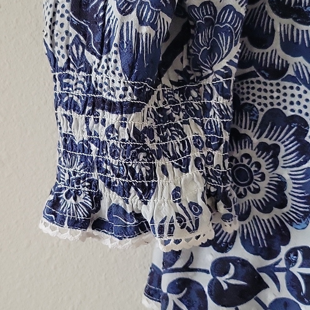 Chico's Off the Shoulder Blue Orange Blouse Size Large/14 - Picture 4 of 9